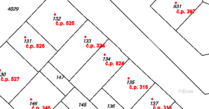 Dejvice 524, Praha na parcele st. 134 v KÚ Dejvice, Katastrální mapa