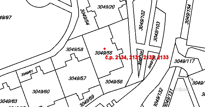 Libeň 2131,2132,2133,2134, Praha na parcele st. 3049/55 v KÚ Libeň, Katastrální mapa