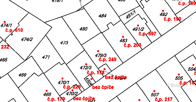 Malešice 249, Praha na parcele st. 479/3 v KÚ Malešice, Katastrální mapa