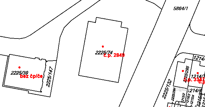 Záběhlice 2849, Praha na parcele st. 2225/74 v KÚ Záběhlice, Katastrální mapa