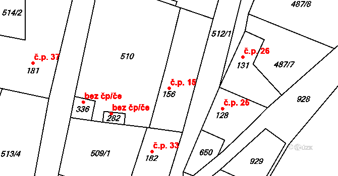 Tihava 15, Kotopeky na parcele st. 156 v KÚ Kotopeky, Katastrální mapa
