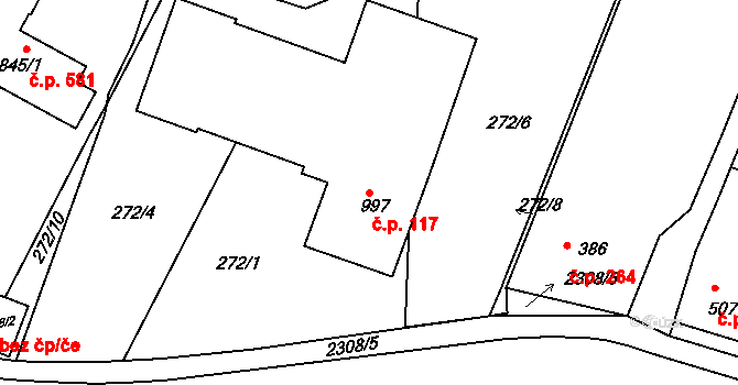 Rožmitál pod Třemšínem 117 na parcele st. 997 v KÚ Rožmitál pod Třemšínem, Katastrální mapa