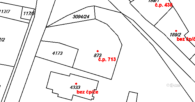 Dvůr Králové nad Labem 713 na parcele st. 873 v KÚ Dvůr Králové nad Labem, Katastrální mapa