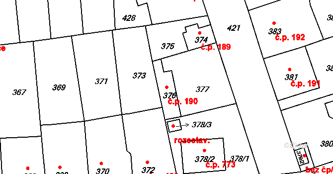 České Budějovice 2 190, České Budějovice na parcele st. 376 v KÚ České Budějovice 2, Katastrální mapa