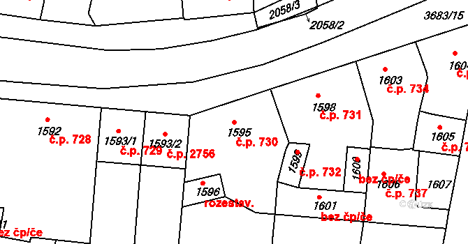 České Budějovice 5 730, České Budějovice na parcele st. 1595 v KÚ České Budějovice 5, Katastrální mapa
