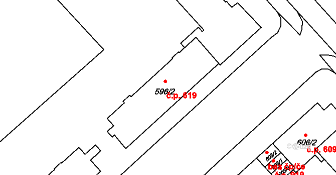 Sezimovo Ústí 619 na parcele st. 596/2 v KÚ Sezimovo Ústí, Katastrální mapa