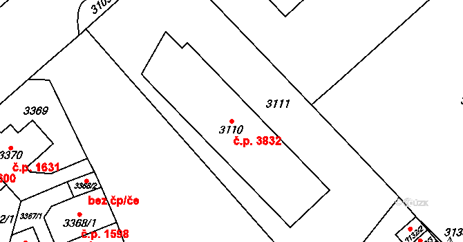 Chomutov 3832 na parcele st. 3110 v KÚ Chomutov I, Katastrální mapa