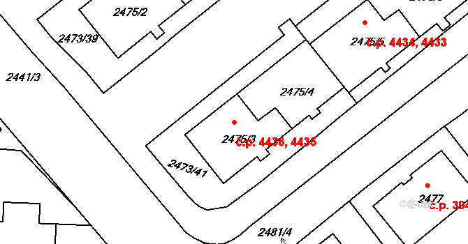 Chomutov 4435,4436 na parcele st. 2475/3 v KÚ Chomutov II, Katastrální mapa