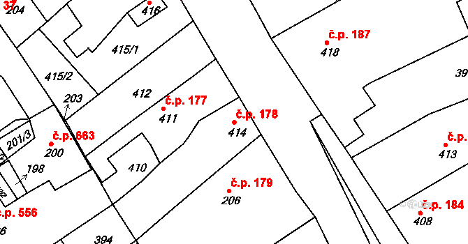 Hodkovice nad Mohelkou 178 na parcele st. 414 v KÚ Hodkovice nad Mohelkou, Katastrální mapa