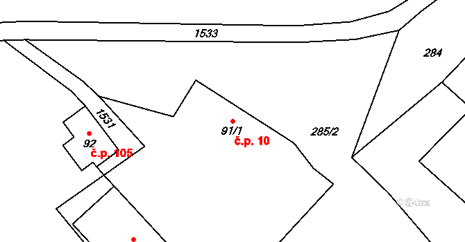 Kunratice 10 na parcele st. 91/1 v KÚ Kunratice u Frýdlantu, Katastrální mapa