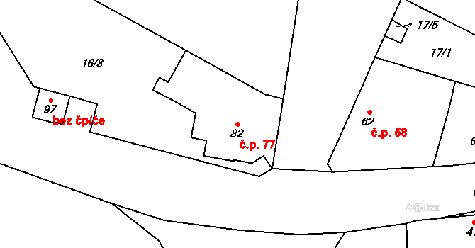 Březhrad 77, Hradec Králové na parcele st. 82 v KÚ Březhrad, Katastrální mapa
