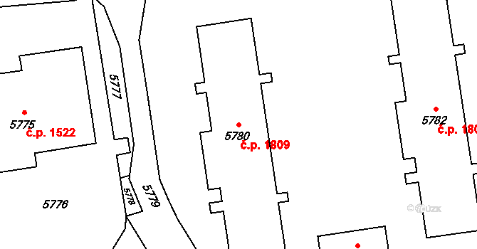 Vsetín 1809 na parcele st. 5780 v KÚ Vsetín, Katastrální mapa