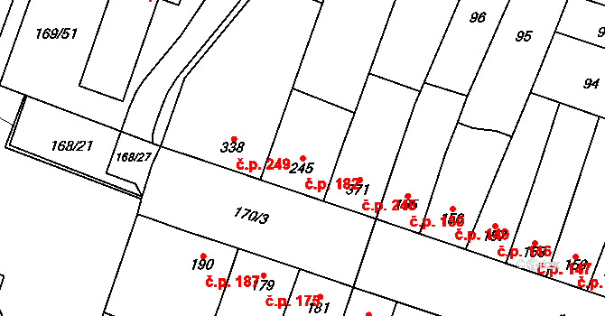 Domamyslice 182, Prostějov na parcele st. 245 v KÚ Domamyslice, Katastrální mapa