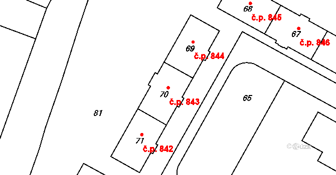 Šumbark 843, Havířov na parcele st. 70 v KÚ Šumbark, Katastrální mapa