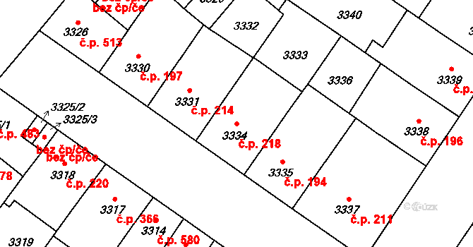 Lobzy 218, Plzeň na parcele st. 3334 v KÚ Plzeň, Katastrální mapa