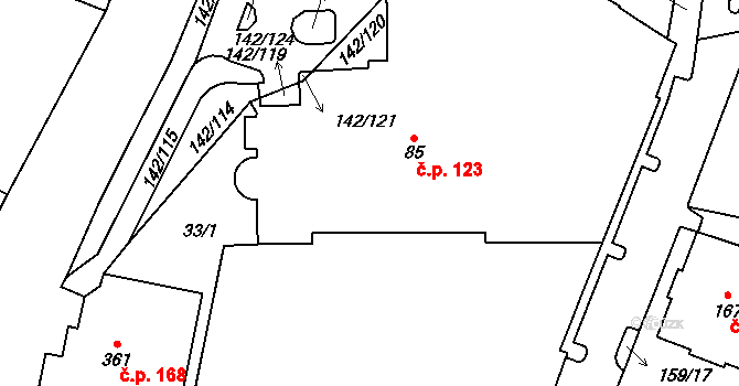 Mariánské Lázně 123 na parcele st. 85 v KÚ Mariánské Lázně, Katastrální mapa