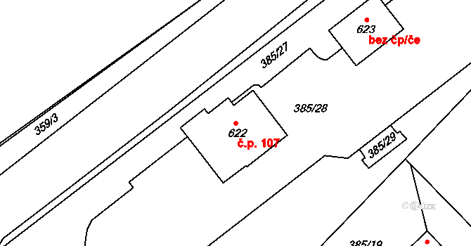 Železná Ruda 107 na parcele st. 622 v KÚ Železná Ruda, Katastrální mapa
