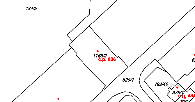 Sezimovo Ústí 626 na parcele st. 1169/2 v KÚ Sezimovo Ústí, Katastrální mapa