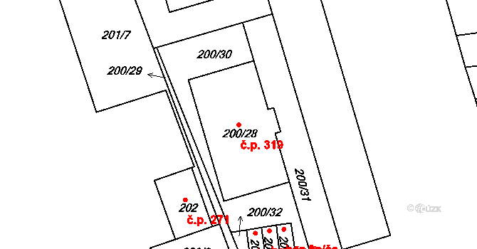 Čekanice 319, Tábor na parcele st. 200/28 v KÚ Čekanice u Tábora, Katastrální mapa