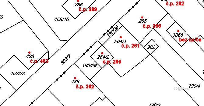 Neratovice 286 na parcele st. 264/2 v KÚ Neratovice, Katastrální mapa