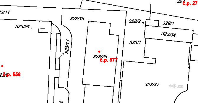 Liberec VII-Horní Růžodol 577, Liberec na parcele st. 323/28 v KÚ Horní Růžodol, Katastrální mapa