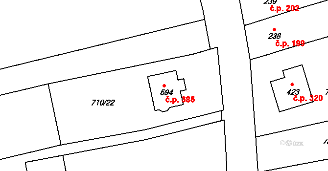 Tečovice 385 na parcele st. 594 v KÚ Tečovice, Katastrální mapa