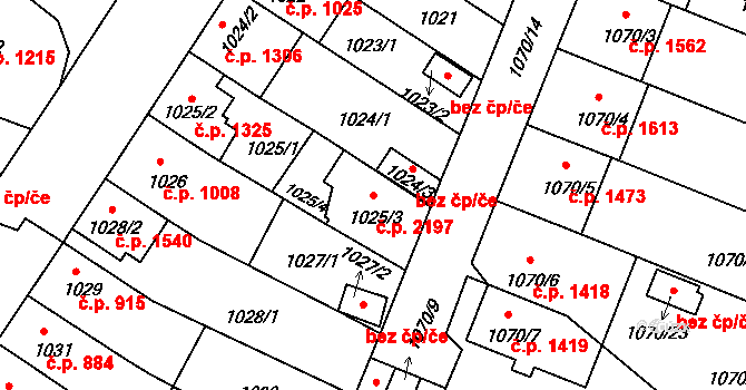 Benešov 2197 na parcele st. 1025/3 v KÚ Benešov u Prahy, Katastrální mapa