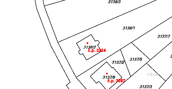Teplice 3224 na parcele st. 3138/2 v KÚ Teplice, Katastrální mapa