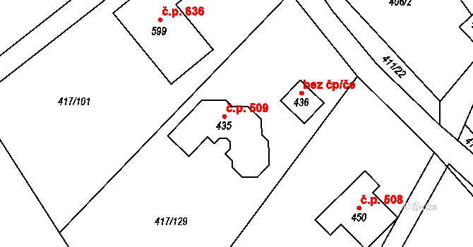 Lubina 509, Kopřivnice na parcele st. 435 v KÚ Drnholec nad Lubinou, Katastrální mapa