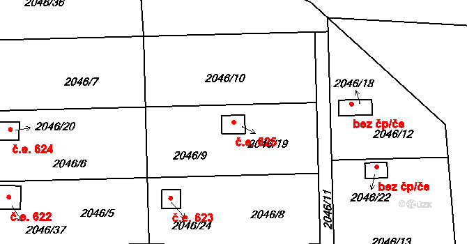 Lutyně 625, Orlová na parcele st. 2046/19 v KÚ Horní Lutyně, Katastrální mapa