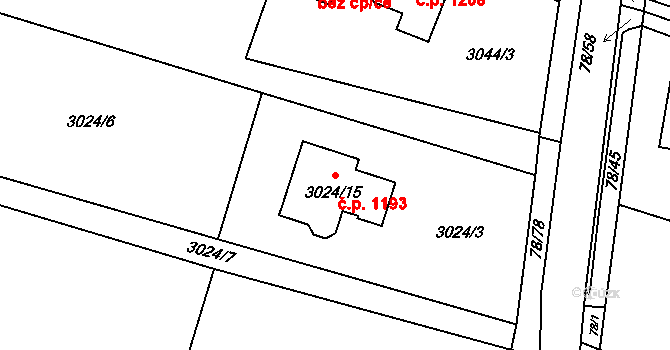 Vratimov 1193 na parcele st. 3024/15 v KÚ Vratimov, Katastrální mapa