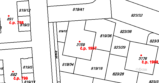 Lysá nad Labem 1907 na parcele st. 3159 v KÚ Lysá nad Labem, Katastrální mapa