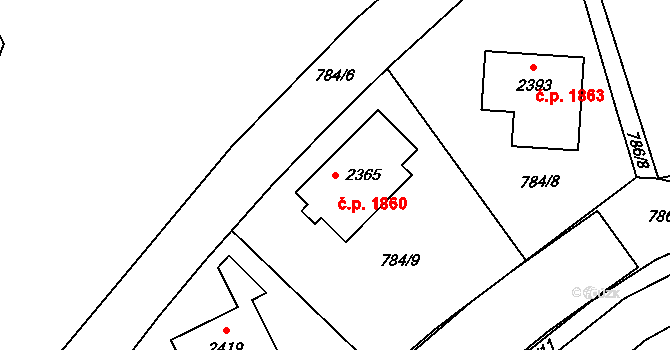 Tišnov 1860 na parcele st. 2365 v KÚ Tišnov, Katastrální mapa