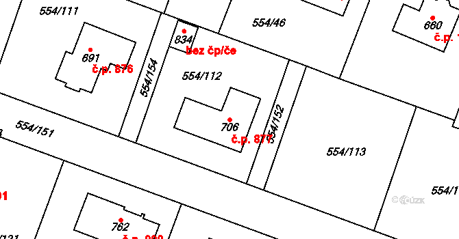 Bašť 877 na parcele st. 706 v KÚ Bašť, Katastrální mapa
