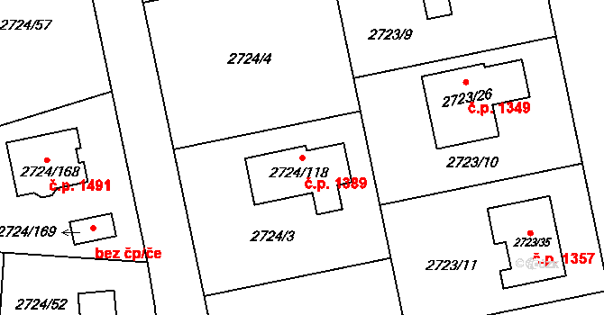 Kylešovice 1389, Opava na parcele st. 2724/118 v KÚ Kylešovice, Katastrální mapa