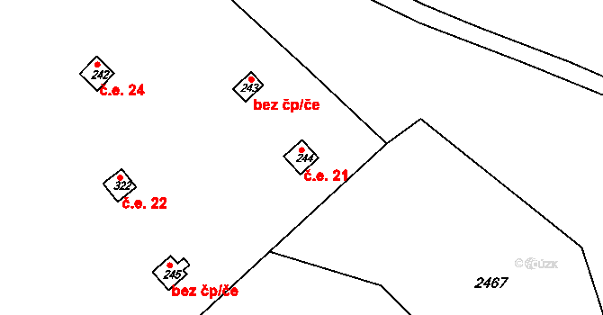Písečná 21 na parcele st. 244 v KÚ Písečná u Žamberka, Katastrální mapa