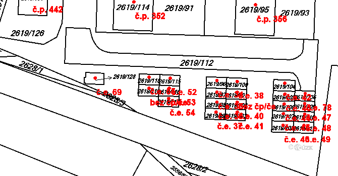 Nosálovice 53, Vyškov na parcele st. 2619/116 v KÚ Vyškov, Katastrální mapa