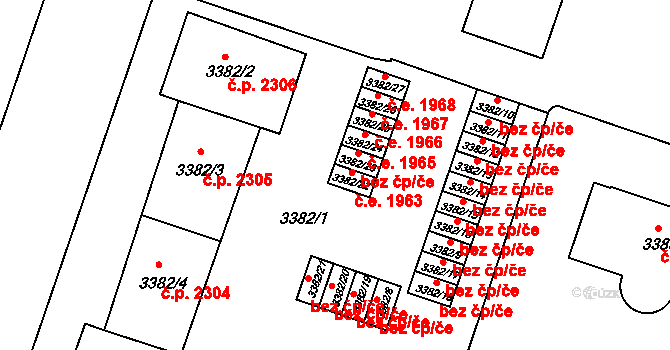 Teplice 1963 na parcele st. 3382/22 v KÚ Teplice, Katastrální mapa