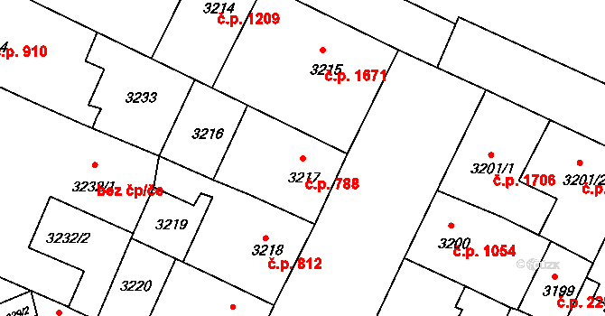 Předměstí 788, Litoměřice na parcele st. 3217 v KÚ Litoměřice, Katastrální mapa