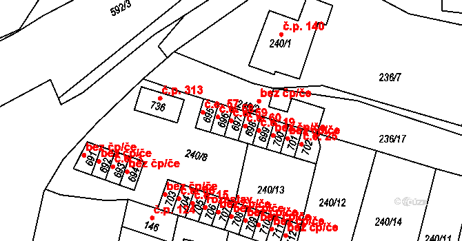 Hostomice 59 na parcele st. 697 v KÚ Hostomice nad Bílinou, Katastrální mapa