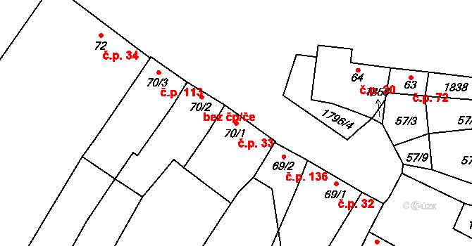 Lískovec 33, Koryčany na parcele st. 70/1 v KÚ Lískovec, Katastrální mapa