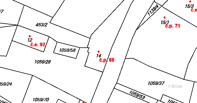 Vysoká 85, Málkov na parcele st. 14 v KÚ Vysoká u Chomutova, Katastrální mapa
