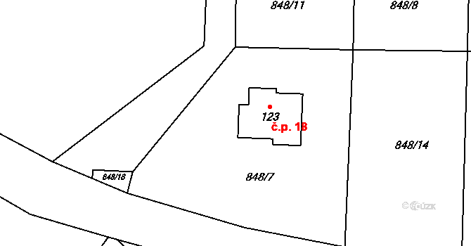 Mrákotice 18, Sedlec-Prčice na parcele st. 123 v KÚ Divišovice, Katastrální mapa