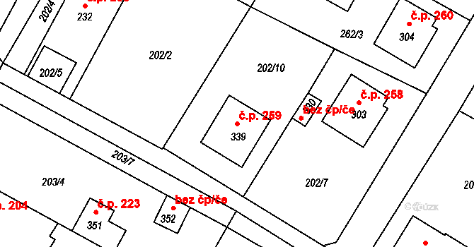 Sedlec 259, Sedlec-Prčice na parcele st. 339 v KÚ Sedlec u Votic, Katastrální mapa