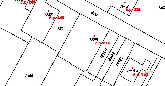 Bartovice 216, Ostrava na parcele st. 1858 v KÚ Bartovice, Katastrální mapa