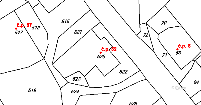 Domanín 52, Bystřice nad Pernštejnem na parcele st. 520 v KÚ Domanín u Bystřice nad Pernštejnem, Katastrální mapa