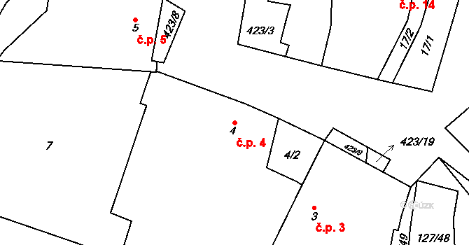 Špinov 4, Nížkov na parcele st. 4 v KÚ Špinov, Katastrální mapa