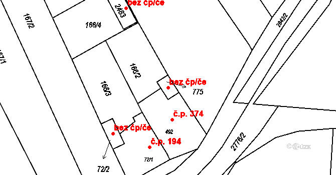 Hranice 38765641 na parcele st. 775 v KÚ Drahotuše, Katastrální mapa