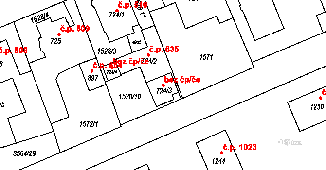 Rožnov pod Radhoštěm 39572641 na parcele st. 724/3 v KÚ Rožnov pod Radhoštěm, Katastrální mapa