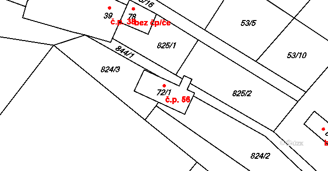 Lhotice 56 na parcele st. 72/1 v KÚ Lhotice u Jemnice, Katastrální mapa